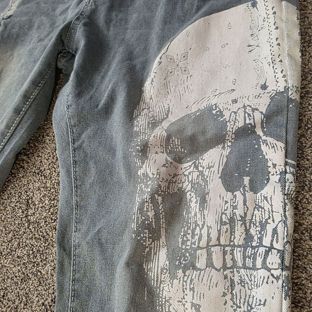M. Society Politcally Incorrect Jeans Size 36 X 32 Skinny Distressed Skull Moto - Picture 8 of 13
